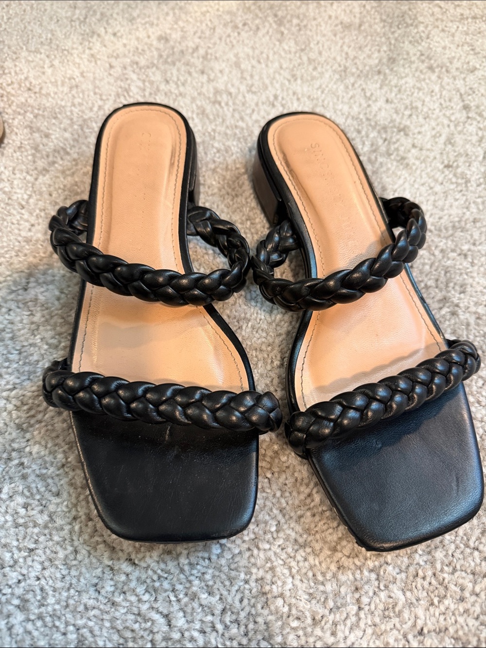 Sincerely Jules Black Braided Double-Strap Slide Sandals